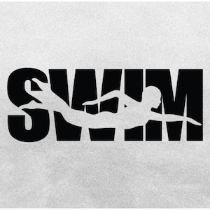 Sports Clipart: Bold Black Word SWIM with Swimming Silhouette Cutout for Swim Teams, Coaches, Parents - Digital Download svg png dxf pdf