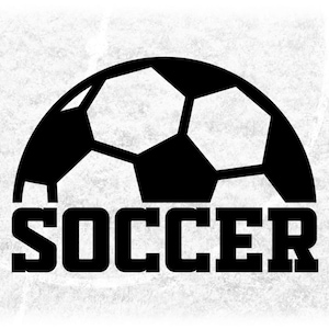 Sports Clipart: Half Black Soccer Ball w/ Bold Word "Soccer" Below It - Players, Teams, Coaches, Parents - Digital Download avg png dxf pdf