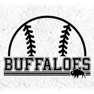 Sports Clipart: Black Half Baseball/Softball with "Buffaloes" Team Name Varsity Style with Bison Silhouette Digital Download svg png dxf pdf