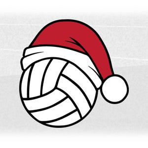 Holiday Clipart: Volleyball with Red Santa Claus Hat / Stocking Cap with White Trim and Pom for Christmas - Digital Download svg png dxf pdf