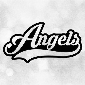 Sports Clipart: Black "Angels" Team Masoct Name in Script with Baseball Style Swoosh Underline - Digital Download svg png dxf pdf