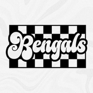 Sports Clipart: Team Mascot Name "Bengals" in Groovy Retro Style Cutout of Black Checkered Background - Digital Download svg png dxf pdf