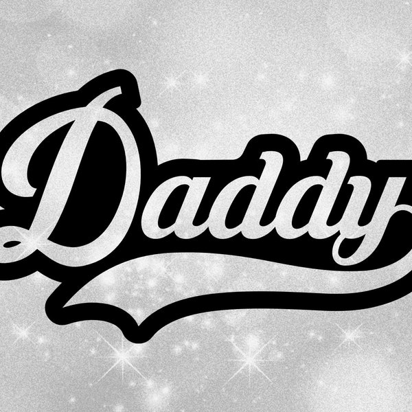 Family Clipart - Fathers or Dads: Cut Out Word "Daddy" in Fancy Type w/ Baseball Style Curved Swoosh Underline - Digital Download SVG/PNG