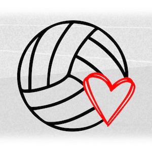 Sports Clipart: Black Bold Volleyball Outline with Red Doodle Hearts Inset for Players, Teams, Coaches - Digital Download svg png dxf pdf