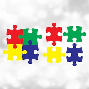 Shape Clipart: Red Yellow Blue Green Perfectly Interconnecting Puzzle Pieces, Good for Autism Awareness - Digital Download svg png dxf pdf