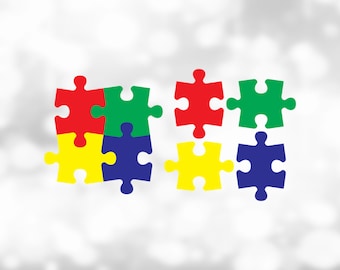 Shape Clipart: Red Yellow Blue Green Perfectly Interconnecting Puzzle Pieces, Good for Autism Awareness - Digital Download svg png dxf pdf