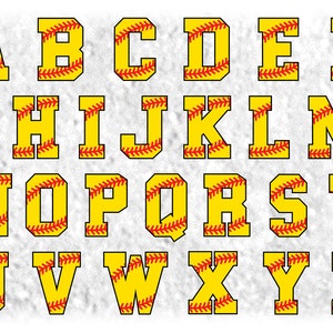 Sports Clipart: Softball Layered Alphabet Letters on ONE Single Sheet - Bold Black Block - Digital Download SVG. NOT Installable Font File