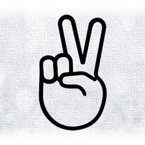 People Clipart: Black Outline Emoji for Peace Sign Two-Finger Hand Gesture - Indicates Kindness / Getting Along - Digital Download SVG & PNG