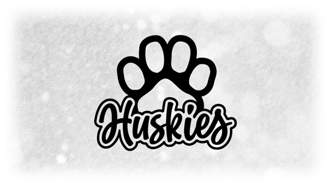 Sports Clipart: Black Script "Huskies" Team Mascot Name with Silhouette ...