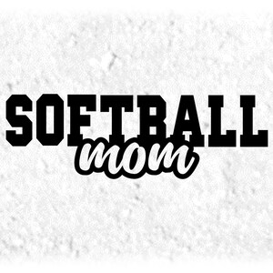 Sports Clipart: Black Bold Varsity Word "Softball" with Fun Script Style Word "Mom" Cutout - Digital Download svg png dxf pdf