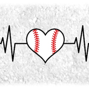 Sports Clipart: Electrocardiogram / E.K.G. / E.C.G. / Heartbeat / Heart Rate Monitor with Red / White Baseball - Digital Download SVG & PNG