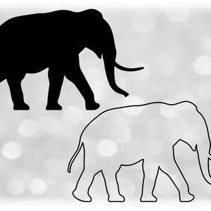 Animal Clipart: Basic Elephant Silhouette in Black Solid and Outline for Zoo or Circus - Change Color Yourself - Digital Download SVG & PNG