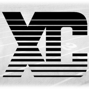 Imágenes prediseñadas deportivas: Letras de bloque negras gruesas y audaces "XC" que representa Cross Country para corredores de larga distancia - Descarga digital SVG y PNG