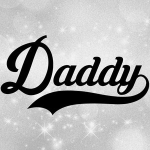 Clipart de família - Pais ou pais: palavra simples "papai" em tipo extravagante com sublinhado Swoosh curvo estilo beisebol - download digital SVG/PNG