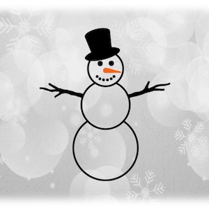 Holiday Clipart: Black Snowman Silhouette with Coal Eyes/Mouth, Carrot Nose, Top Hat, Branches for Arms - Digital Download svg png dxf pdf