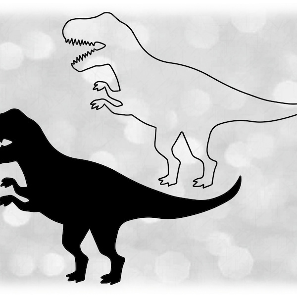 Animal Clipart: Tyrannosaurus Rex / T-Rex Dinosaur Black Silhouette Solid and Outline - Change Color Yourself - Digital Download SVG & PNG