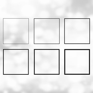Shape Clipart: Six (6) Black Basic Square Frames or Borders or Outlines in 6 Different Thicknesses - Digital Download Formats SVG & PNG