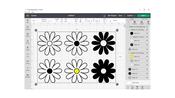 Nature Clipart: Six Simple Daisy Flowers on a Sheet in Solid