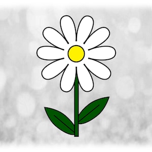 Nature Clipart: Black Doodle Daisy Silhouette Outline with Yellow, White, and Green Layered over Black - Digital Download svg png dxf pdf