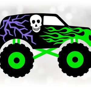 Car/Automotive Clipart: Black Monster Truck, White Skull, Green Flames, Purple Lightning, Graveyard Digging Digital Download svg png dxf pdf
