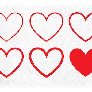 Holiday Clipart: Single Sheet of Easy Red Hearts with Differtent Outline Thicknesses - Love or Valentines - Digital Download svg png dxf pdf