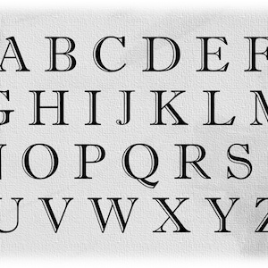 Word-clipart: alfabetlettersjablonen gegroepeerd op één vel - koloniaal gegraveerd - digitale download SVG - NIET installeerbaar lettertypebestand