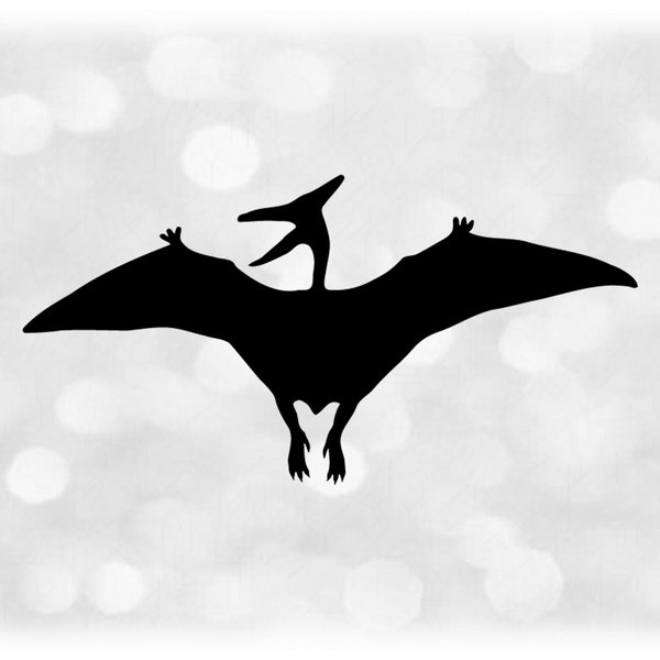 Animal Clipart: Black Solid Silhouette of Realistic Pterodon / Pterodactyl Dinosaur with Wings and Beak - Digital Download svg png dxf pdf