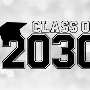 Educational Clipart: Class of 2030 in Bold Black College Style Letters w/ Graduation Cap / Tassel on Top - Digital Download svg png dxf pdf
