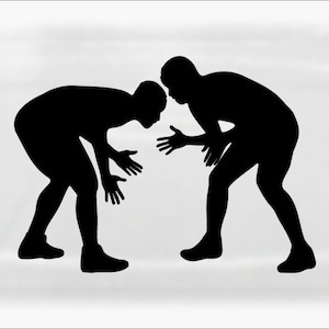 Sports Clipart: Black Silhouettes of Two Male Wrestlers in Ready Stance - Wrestlers, Teams, Coaches - Digital Download svg png dxf pdf