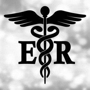 Medical Clipart: Black Medical Caduceus Symbol Silhouette with ER for Emergency Room / Hospital Staff - Digital Download svg png dxf pdf
