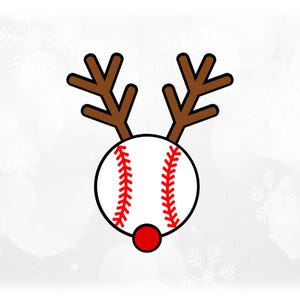Holiday Clipart: Red and White Baseball with Brown Antlers and Red Rudolph Nose for Christmas - Digital Download svg png dxf pdf