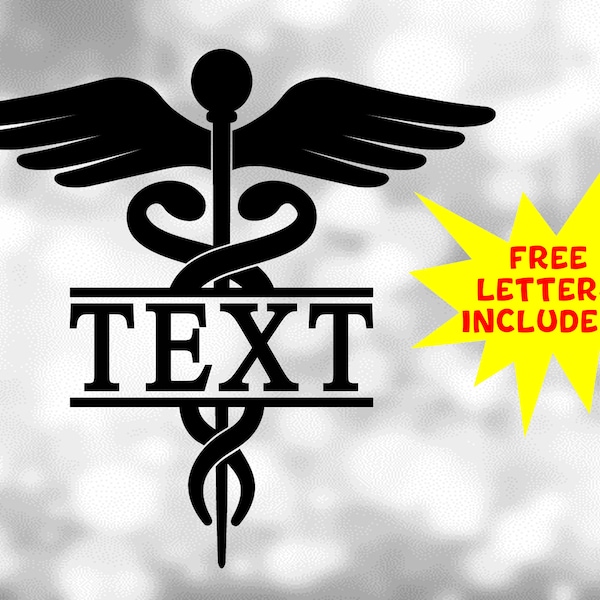 Medical Clipart: Black Medical Caduceus Symbol Silhouette for Doctors, Nurses, Staff - Split Name Frame - Digital Download svg png dxf pdf