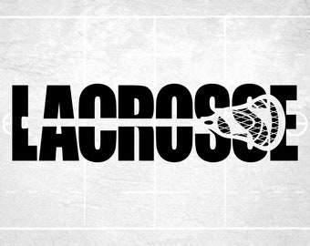 Sports Clipart: Bold Black Word "Lacrosse" w/ Cutout Realistic Lacrosse Stick - Players, Teams, Coaches, Parents - Digital Download SVG/PNG