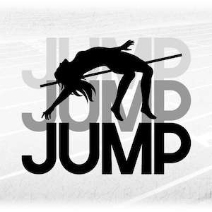Sports Clipart: Track and Field High Jump Silhouette of Female Jumper and Bar - Black with Shades of Gray - Digital Download svg png dxf pdf