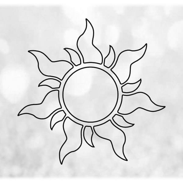 Nature Clipart: Black Sun or Sunshine Silhouette Outline - Similar to Design Inspired by Movie "Rapunzel" - Digital Download svg png dxf pdf