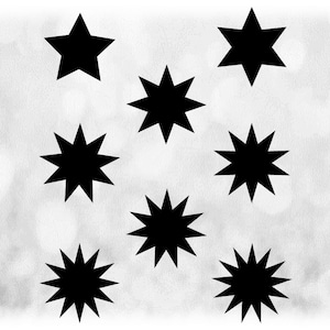 Shape Clipart: 8 Simple Black Solid Star Shapes on ONE Sheet to Copy/Paste or Drag/Drop into Your Project - Digital Download  svg dxf pdf