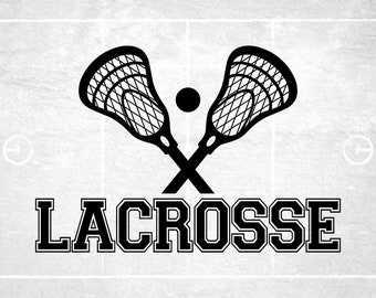 Sports Clipart: Two Double Crossed Realistic Lacrosse Sticks with Bold Black Word "Lacrosse" in College Style - Digital Download SVG & PNG