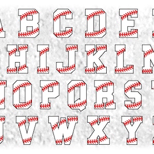 Clipart de esportes: letras do alfabeto em camadas de beisebol em uma única folha - bloco preto em negrito - download digital SVG. Arquivo de fonte NÃO instalável