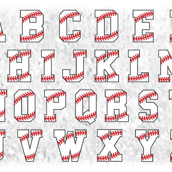 Sports Clipart: Baseball Layered Alphabet Letters on ONE Single Sheet - Bold Black Block - Digital Download SVG. NOT Installable Font File