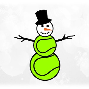 Holiday Clipart: Black on White/Yellow Tennis Ball Snowman w/ Eyes, Mouth, Hat, Arms & Orange Carrot Nose - Digital Download svg png dxf pdf