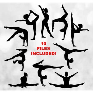 Sports Clipart: Value Pack Bundle of Ten 10 Different Black Silhouettes of Gymnastics Poses or Positions - Digital Download svg png dxf pdf