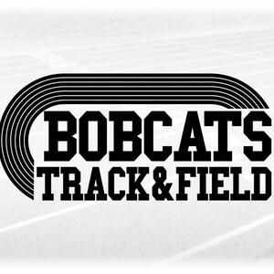 Sports Clipart: Black Running Track with Bold Varsity Style Words "Bobcats" and Black "Track & Field" - Digital Download svg png dxf pdf