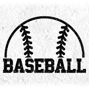 Sports Clipart: Black Distressed Half Baseball Silhouette with Word "Baseball" in Bold Collegiate Style - Digital Download svg png dxf pdf