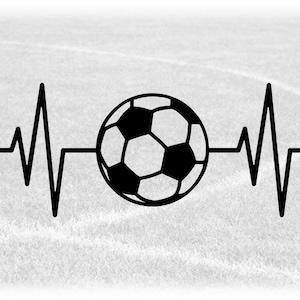 Clipart de esportes: batimento cardíaco preto ou frequência cardíaca ou leitura de monitor de eletrocardiograma com bola de futebol - mude você mesmo a cor - download digital SVG/PNG