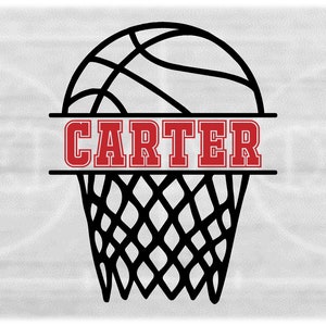Sports Clipart: Split Name Frame of Simple Easy Black Basketball Hoop and Net - Personalize with Your Software - Digital Download SVG & PNG