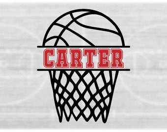 Sports Clipart: Split Name Frame of Simple Easy Black Basketball Hoop and Net - Personalize with Your Software - Digital Download SVG & PNG