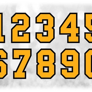 Sports: Thick Jersey Number Templates Grouped on ONE Single Sheet, Gold on Black Layers, Digital Download SVG/DXF, Not Installable Font File