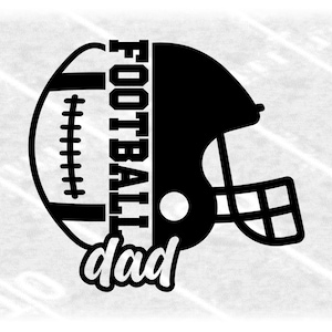 Sports Clipart: Black Half Football and Helmet Split Name Frame with Word "Football" in Middle and  "Dad" - Digital Download svg png dxf pdf