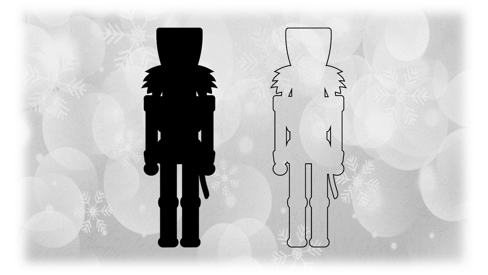 Holiday Clipart Black Silhouette & Outline of Nutcracker, Palace Guard