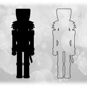 Clipart de férias: Silhueta preta e contorno do quebra-nozes, guarda do palácio, soldado de brinquedo - Balé de Natal - Formato de download digital SVG/PNG